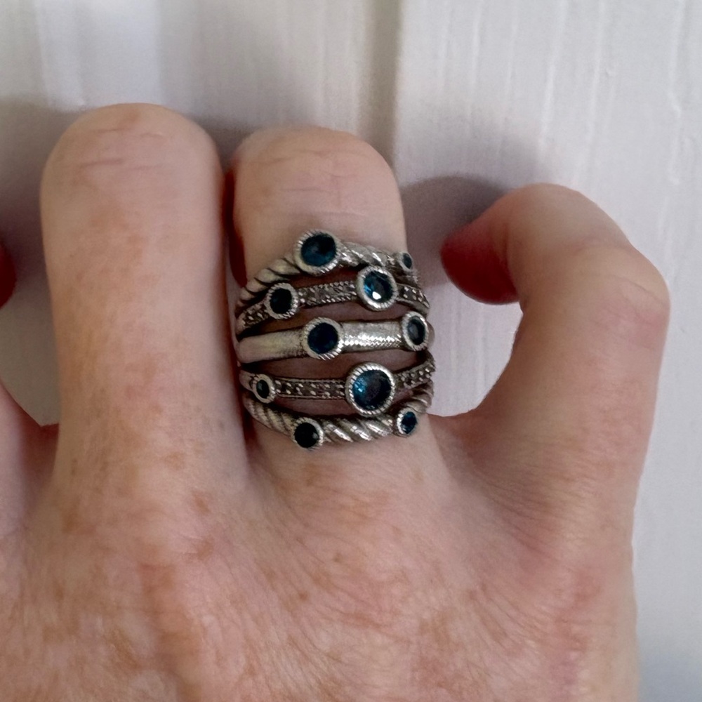 Judith Ripka Silver Ring with Blue Accents
